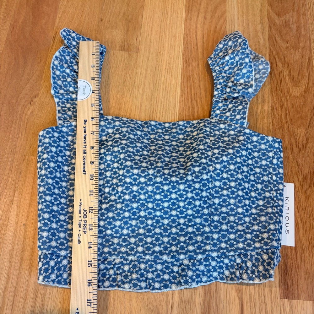 Kirious Womens Back Tie Crop Top Size M Babydoll Y2K Preppy Blue White Summer - Picture 5 of 8